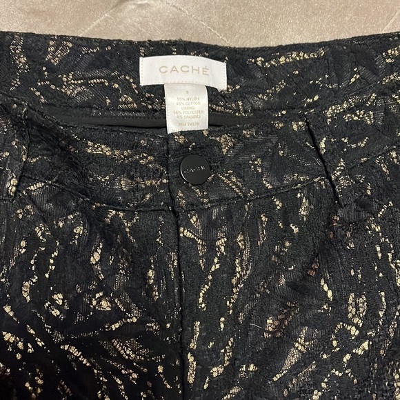 Cache black pants with gold foil and lace overlay - Picture 3 of 14